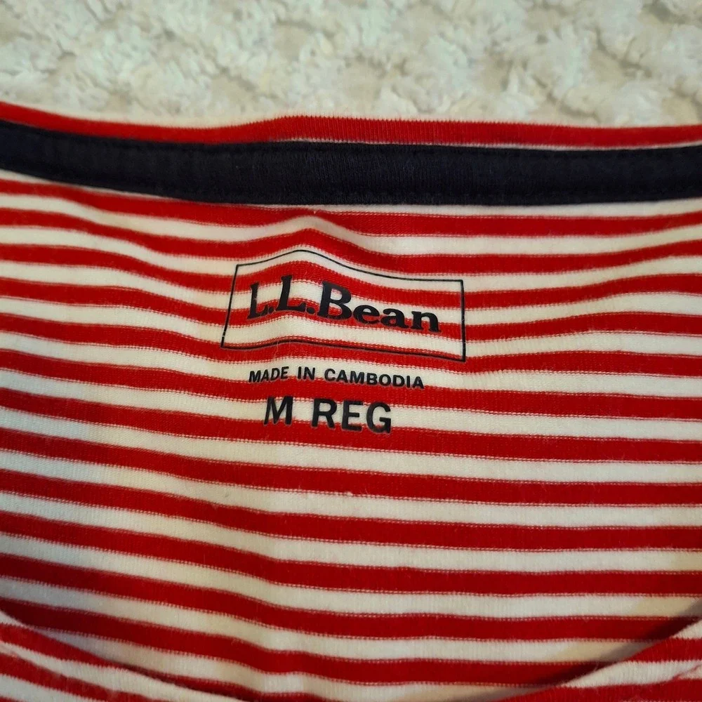 LL‎ Bean Medium Striped Cap Sleeve Dress Navy Red Cotton Blend Stretch